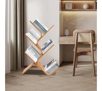 JUDEMII Bibliothèque en forme d'arbre à 5 étages en bambou - Bibliothèque sur table et sol - Étagère pour CD et DVD - Petite étagère pour bureau et bureau - 63 x 20 x 91 cm
