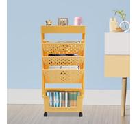 JUDEMII Bibliothèque mobile - Chariot de bibliothèque mobile rotatif à 5 niveaux avec roulettes - Étagère sur pied pour salon, cuisine, bibliothèque, chambre à coucher, bureau (orange)