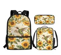 JUDENTIDOS Ensemble de 3 sacs à dos d'école primaire pour garçons avec boîte à déjeuner, trousse à crayons, cartable, sac à dos pour la rentrée scolaire, Colibri floral.