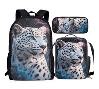 JUDENTIDOS Ensemble sac à dos d'école pour garçons et filles de 6 à 18 ans avec sac à déjeuner isotherme et trousse à crayons, sac d'école décontracté 3 pièces, Galaxy Leopard