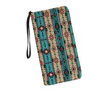 JUDENTIDOS Joli portefeuille de voyage pour femme avec dragonne et porte-cartes en cuir avec fermeture éclair sur le pourtour, Amérindien tribal navajo du sud-ouest, Taille unique