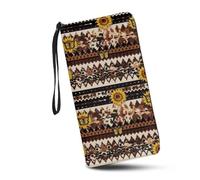 JUDENTIDOS Joli portefeuille pour femme avec fermeture éclair sur le pourtour en cuir, porte-cartes, pochette avec dragonne, Tournesol aztèque Navajo du Sud-Ouest, Taille unique