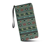 JUDENTIDOS Joli portefeuille pour femme avec fermeture éclair sur le pourtour en cuir, porte-cartes, pochette avec dragonne, Cheval aztèque amérindien du sud-ouest, Taille unique