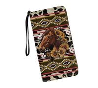 JUDENTIDOS Long portefeuille pour femme - Imprimé cheval navajo du sud-ouest amérindien - Fermeture éclair - Plusieurs emplacements pour cartes - Avec dragonne, Cheval navajo amérindien du sud-ouest