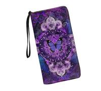 JUDENTIDOS Portefeuille de voyage en cuir synthétique avec fermeture éclair sur le pourtour pour femme, Mandala Papillon, Taille unique