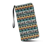 JUDENTIDOS Portefeuille de voyage en cuir synthétique avec fermeture éclair sur le pourtour pour femme, Navajo géométrique natif d'Amérique du Sud-Ouest, Taille unique