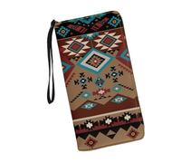 JUDENTIDOS Portefeuille en cuir pour femme avec blocage RFID - Fermeture éclair autour du porte-cartes - Organisateur de voyage pour femme, Navajo aztèque amérindien du sud-ouest, Taille unique