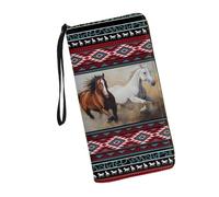 JUDENTIDOS Portefeuille en cuir pour femme avec blocage RFID, pochette à longue fermeture éclair, Cheval Navajo du Sud-Ouest Amérindien, Taille unique