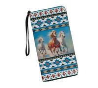 JUDENTIDOS Portefeuille long en cuir avec dragonne et fermeture éclair pour femme avec blocage RFID, Cheval du sud-ouest aztèque Navajo amérindien, Taille unique