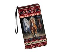 JUDENTIDOS Portefeuille long en cuir synthétique avec dragonne pour femme, Cheval navajo amérindien du sud-ouest, Taille unique