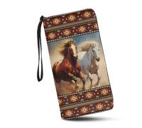 JUDENTIDOS Portefeuille long pour femme avec fermeture éclair et blocage RFID, porte-cartes, Cheval aztèque amérindien du Sud-Ouest, Taille unique