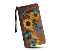 JUDENTIDOS Portefeuille long pour femme avec fermeture éclair et blocage RFID, porte-cartes, Mandala Papillon, Taille unique