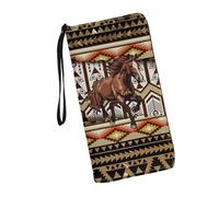 JUDENTIDOS Portefeuille personnalisé RFID avec dragonne pour femme - Porte-cartes en cuir, Cheval amérindien Navajo du sud-ouest, Taille unique