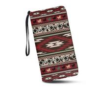 JUDENTIDOS Portefeuille pour femme avec blocage RFID - Porte-cartes en cuir - Longue fermeture éclair - Dragonne, Amérindien aztèque rouge du sud-ouest, Taille unique