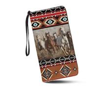 JUDENTIDOS Portefeuille pour femme avec blocage RFID - Porte-cartes en cuir - Longue fermeture éclair - Dragonne, Cheval du sud-ouest amérindien, Taille unique