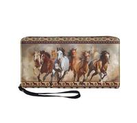 JUDENTIDOS Portefeuille pour femme avec blocage RFID, sac à main de grande capacité avec dragonne et plusieurs emplacements pour cartes, Cheval aztèque Navajo amérindien du sud-ouest, Taille unique