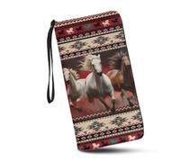 JUDENTIDOS Portefeuille pour femme avec blocage RFID, sac à main de grande capacité avec dragonne et plusieurs emplacements pour cartes, Cheval du sud-ouest aztèque Navajo amérindien, Taille unique