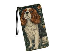 JUDENTIDOS Portefeuille pour femme en cuir avec blocage RFID, fermeture éclair autour du porte-cartes, organiseur de voyage pour femme, Cavalier King Charles Épagneul Floral, Taille unique