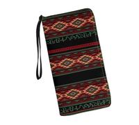 JUDENTIDOS Portefeuilles personnalisés avec dragonne pour femme en cuir avec longue fermeture éclair RFID porte-cartes de crédit, Géométrique Ethnique Aztèque Sud-Ouest, Taille unique