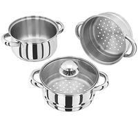 Judge Essential Cuiseur vapeur à 3 étages en acier inoxydable - Base thermique et couvercle en verre ventilé - Cuiseur vapeur à légumes qui passe au four avec poignées froides - Économe en énergie,