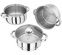 Judge Essentials Cuiseur vapeur à 3 étages en acier inoxydable 18 cm avec couvercle en verre ventilé et cocotte intégrale Passe au four Compatible induction