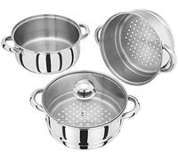 Judge Essentials - Cuit-vapeur en inox HX03-3 niveaux dont 1 fait-tout - couvercle en verre avec trou vapeur - compatible induction/four - garantie 25 ans - 20 cm