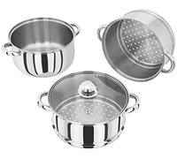 Judge Essentials HX04 Cuiseur Vapeur à 3 étages en Acier Inoxydable 22 cm, Couvercle en Verre ventilé, cocotte intégrale, Passe au Four, Compatible avec Les plaques à Induction, Garantie 10 Ans