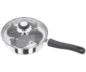 Judge Essentials - Poêle pocheuse à œufs en inox HP86 - couvercle en verre avec trou vapeur/manche thermorésistant - garantie 10 ans - 20 cm - 4 godets