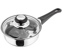 Judge Essentials - Poêle pocheuse à œufs en INOX HP92 - Couvercle en Verre avec Trou Vapeur/Manche thermorésistant - Garantie 10 Ans - 16 cm - 2 Godets