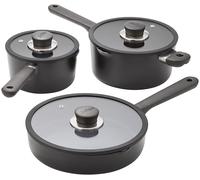 Judge Vista Lot de 3 casseroles égouttoir en céramique - 16 et 20 cm, poêle à frire de 24 cm avec couvercles en verre, poignées anti-adhésives, passe à l'induction et au lave-vaisselle