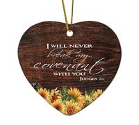 Judges 2:1 Art mural « I Will Never Break My Covenant with You » en céramique en forme de cœur pour sapin de Noël, décoration à suspendre avec citations amusantes, décoration commémorative de Noël