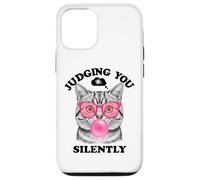 Judging You Silently Funny Cat Blowing a Bubble Gum Cat Mom Coque pour iPhone 12/12 Pro