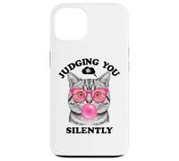 Judging You Silently Funny Cat Blowing a Bubble Gum Cat Mom Coque pour iPhone 13
