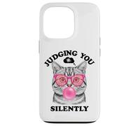 Judging You Silently Funny Cat Blowing a Bubble Gum Cat Mom Coque pour iPhone 13 Pro