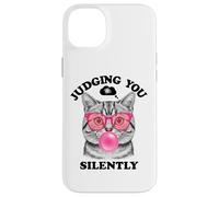 Judging You Silently Funny Cat Blowing a Bubble Gum Cat Mom Coque pour iPhone 14 Plus