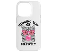Judging You Silently Funny Cat Blowing a Bubble Gum Cat Mom Coque pour iPhone 14 Pro