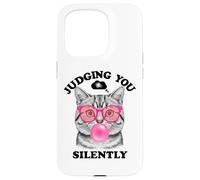 Judging You Silently Funny Cat Blowing a Bubble Gum Cat Mom Coque pour iPhone 15 Pro