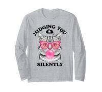 Judging You Silently Funny Cat Blowing a Bubble Gum Cat Mom Manche Longue