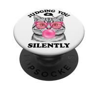 Judging You Silently Funny Cat Blowing a Bubble Gum Cat Mom PopSockets PopGrip Adhésif