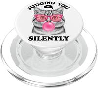Judging You Silently Funny Cat Blowing a Bubble Gum Cat Mom PopSockets PopGrip pour MagSafe