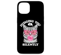 Judging You Silently Funny Cat Blowing Bubble Gum Pink Cat Coque pour iPhone 13