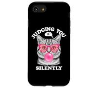 Judging You Silently Funny Cat Blowing Bubble Gum Pink Cat Coque pour iPhone SE (2020) / 7 / 8