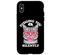 Judging You Silently Funny Cat Blowing Bubble Gum Pink Cat Coque pour iPhone X/XS