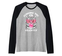 Judging You Silently Funny Cat Blowing Bubble Gum Pink Cat Manche Raglan