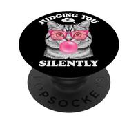 Judging You Silently Funny Cat Blowing Bubble Gum Pink Cat PopSockets PopGrip Adhésif