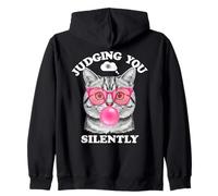 Judging You Silently Funny Cat Blowing Bubble Gum Pink Cat Sweat à Capuche