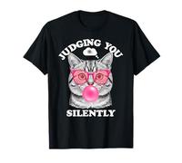 Judging You Silently Funny Cat Blowing Bubble Gum Pink Cat T-Shirt