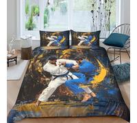 Judo Fighters in Linge de Lit Léger Microfibre résistante 3 Pièces 3D Effet Dynamic Martial Arts Parure de Lit avec 2 Taies d'oreiller Hypoallergique for Chambre Enfants King（220x240cm）