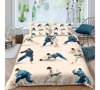 Judo Techniques Ensemble De Literie Microfibre Hypoallergique 3 Pièces 3D Effet Respirante Dynamic Martial Arts Parure de Lit avec Fermeture Éclair Douce for Chambre Adulte Super King（260x220cm）
