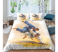 Judo Throw Action Ensemble De Literie 3D Effet 3 Pièces Hypoallergique Martial Arts Illustration Linge de Lit avec Taie d'oreiller Facile d'entretien for Chambre de Adolescents Single（140x200cm）